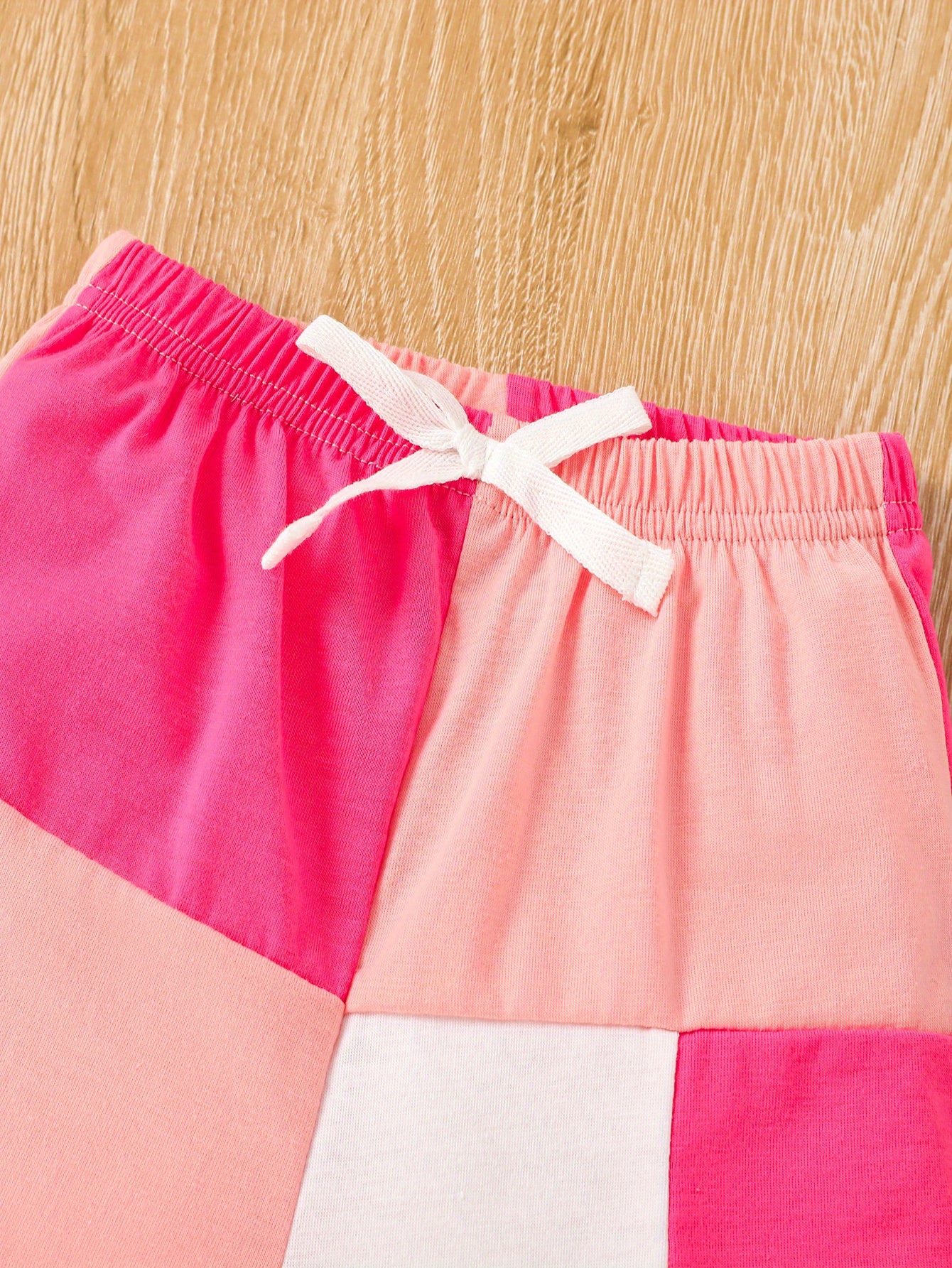 2pcs Toddler Girls Color Block Cami Tops & Bow Elastic Waist Plaid Shorts Set Kids Summer Clothes