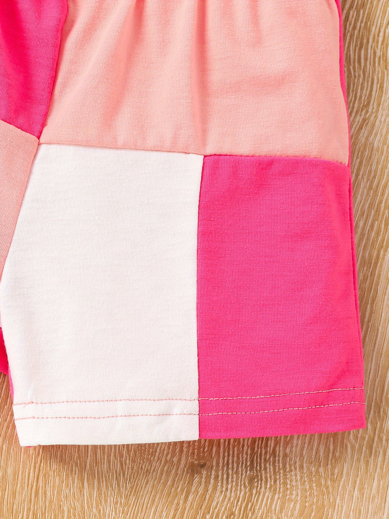 2pcs Toddler Girls Color Block Cami Tops & Bow Elastic Waist Plaid Shorts Set Kids Summer Clothes
