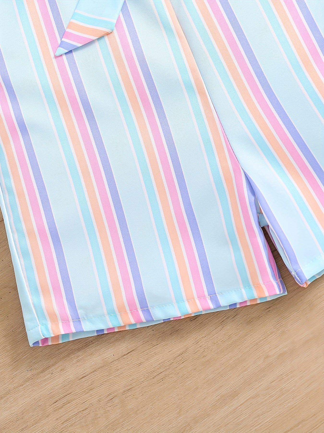 Girls Sleeveless Ruffle Trim Romper Striped Jumpsuit With Belt Kids Summer Clothes