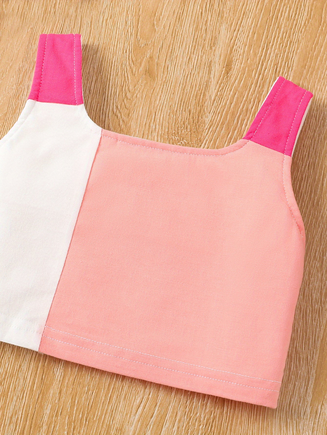 2pcs Toddler Girls Color Block Cami Tops & Bow Elastic Waist Plaid Shorts Set Kids Summer Clothes