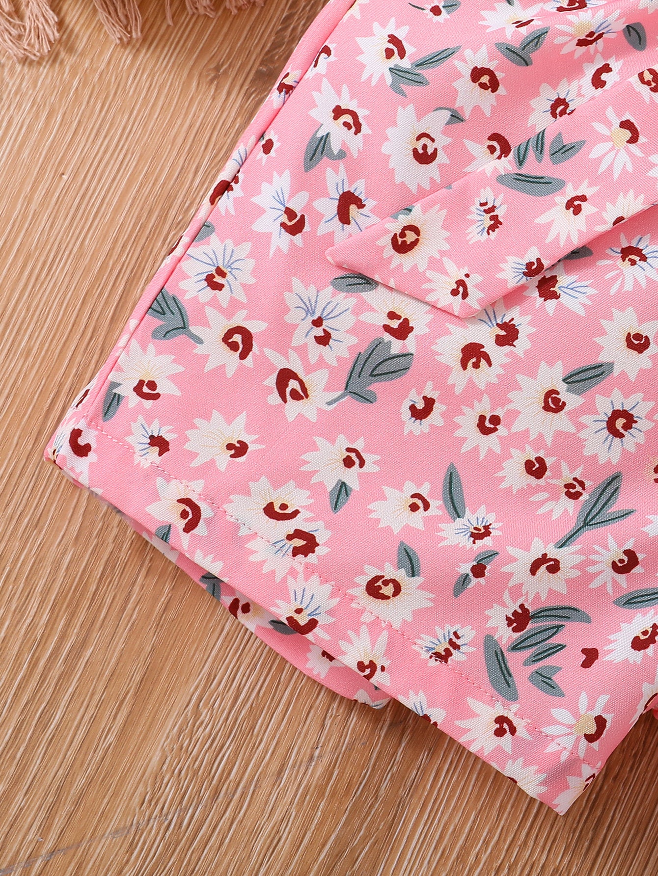 Girls 2pcs Round Neck Sleeveless Tank Top & Elastic Waist Shorts With Belt Floral Love Print Casual Kids Clothes Summer