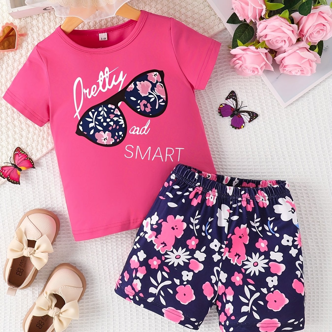 Kids' Alphabet Print Casual Short Set - Round Neck Spring/Autumn Outfit for Boys and Girls - Soft Polyester Blend, Machine Washable, Comfortable and Breathable