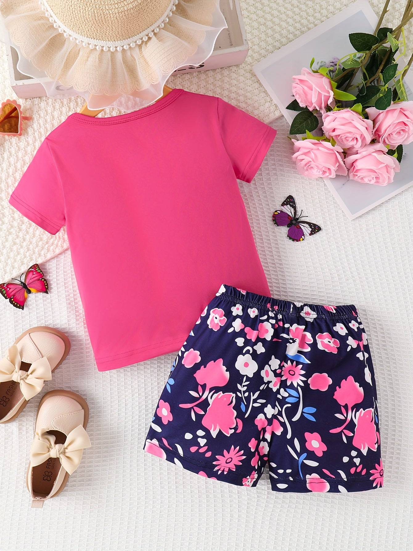 Kids' Alphabet Print Casual Short Set - Round Neck Spring/Autumn Outfit for Boys and Girls - Soft Polyester Blend, Machine Washable, Comfortable and Breathable