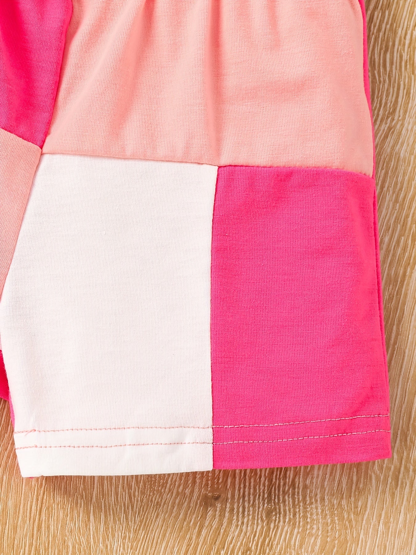 2pcs Toddler Girls Color Block Cami Tops & Bow Elastic Waist Plaid Shorts Set Kids Summer Clothes