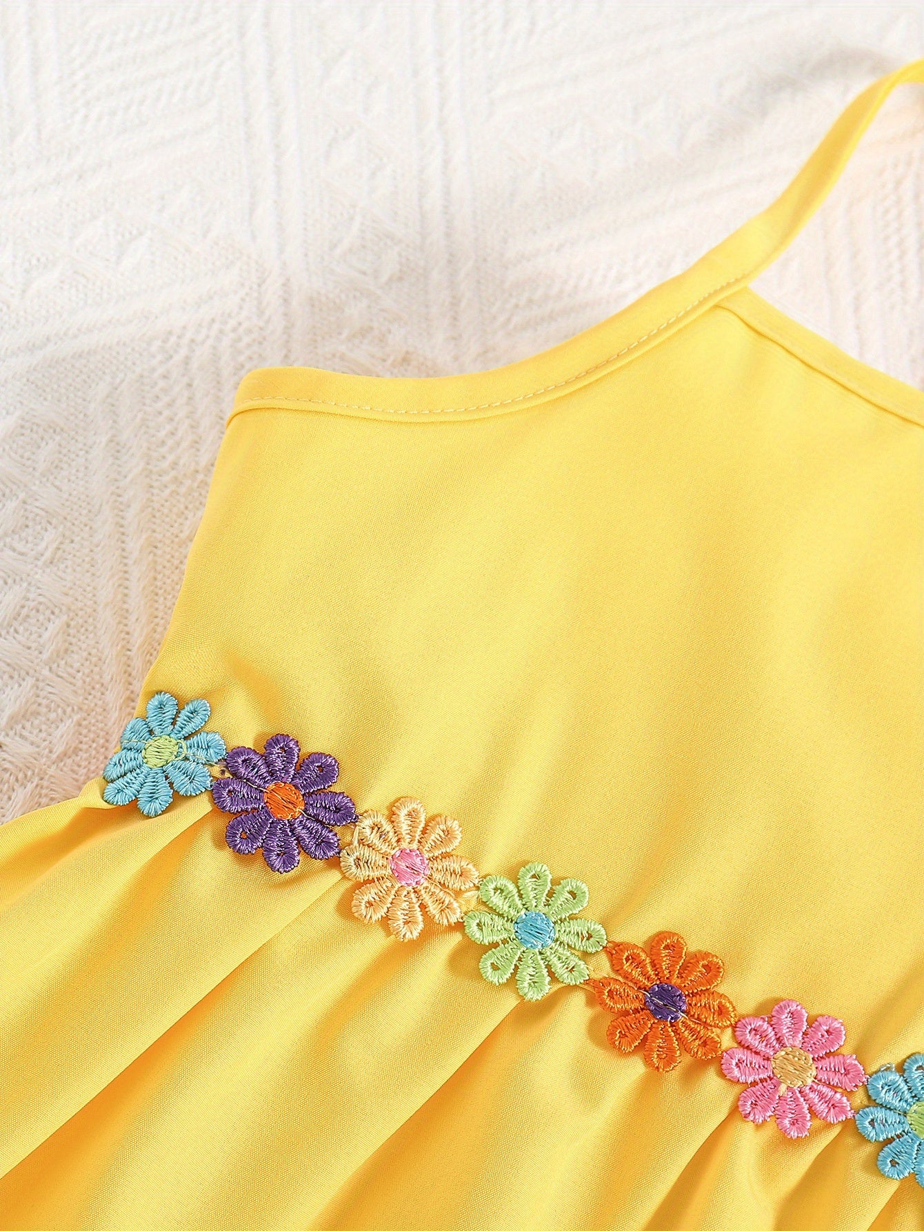 Toddler Girls Flowers Applique Ruffled Hem Cami Princess Dress For Party Beach Vacation Kids Summer Clothes