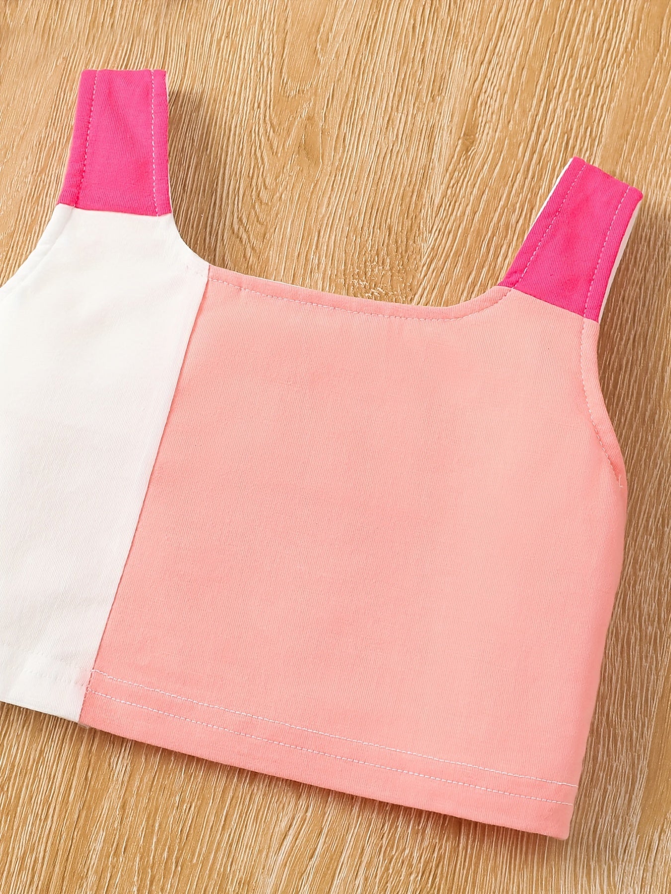 2pcs Toddler Girls Color Block Cami Tops & Bow Elastic Waist Plaid Shorts Set Kids Summer Clothes
