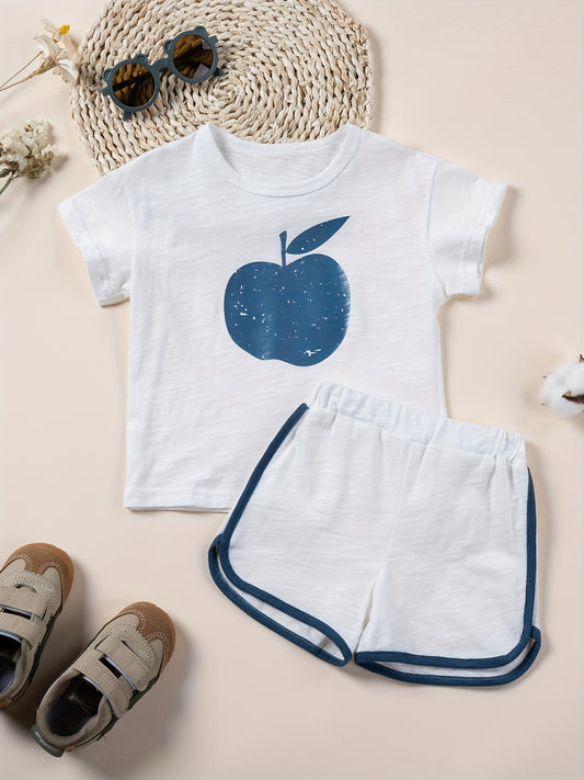 2-Piece Toddler Girls' Summer Tracksuit - Rainbow Printed T-Shirt and Short Pants Set - Casual Cotton Clothing for Kids - Comfortable and Breathable - Perfect for Outdoor Play