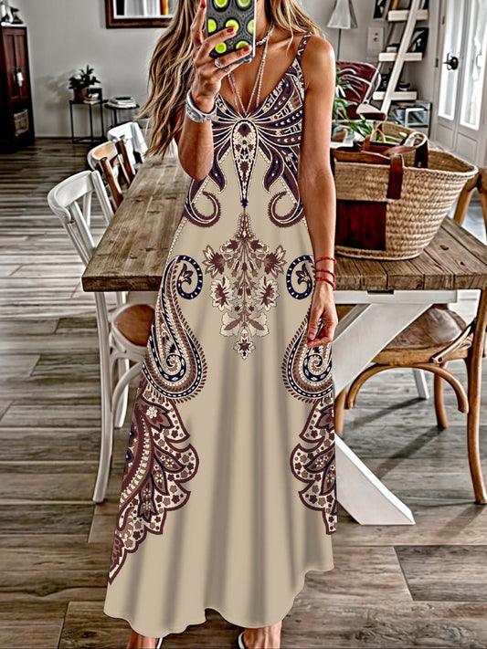Paisley Print Spaghetti Strap Dress, Casual Sleeveless Cami Dress, Women's Clothing
