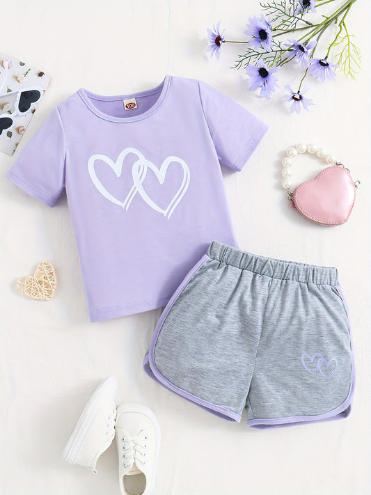 1 pcs Adorable Toddler Girls' Heart Graphic Tees - Casual Round Neck, Contrast Binding, Breathable Fabric, Comfortable Fit - Summer Outfit, Track Shorts, Kids' Wardrobe Essentia