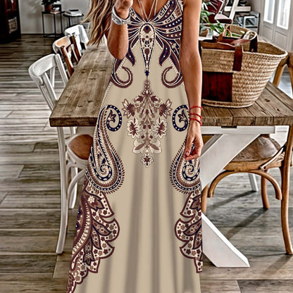 Paisley Print Spaghetti Strap Dress, Casual Sleeveless Cami Dress, Women's Clothing